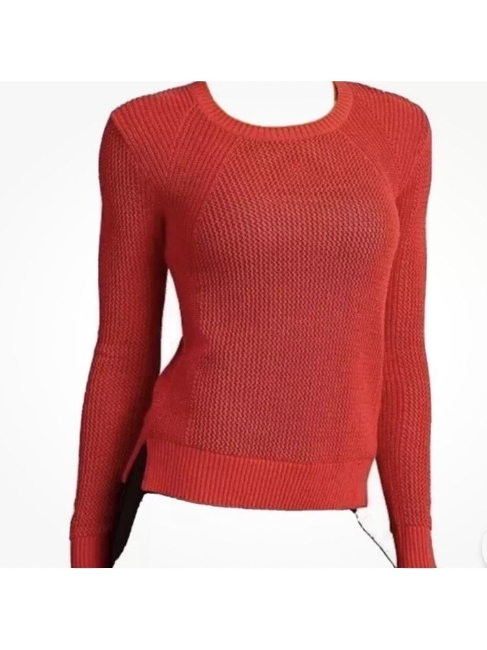 ATHLETA Cotton Blend Mesh Sweater Crew Neck Long Sleeve Pullover Split Sides L